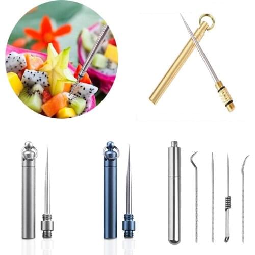 Toothpick Aluminum Metal Toothpick Holder Decorative Portable Outdoor Toothpick With Reusable Food Fruit Picks