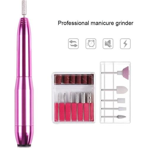 1Set mini portable Electric Nail Drill Machine ceramic Drill head Exfoliating Manicure Polishing Pen Nail art Tools