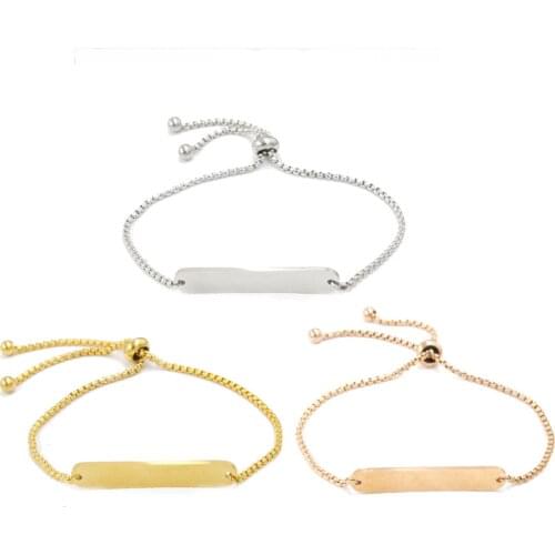 100% Stainless Steel Blank Bar Bracelet For Engrave Adjustable Box Chain Bracelets Mirror Polished 10pcs