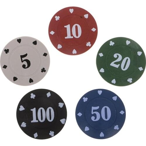 100Pcs Plastic Casino Game Chips Token in Clear Case Bargaining Poker Sets