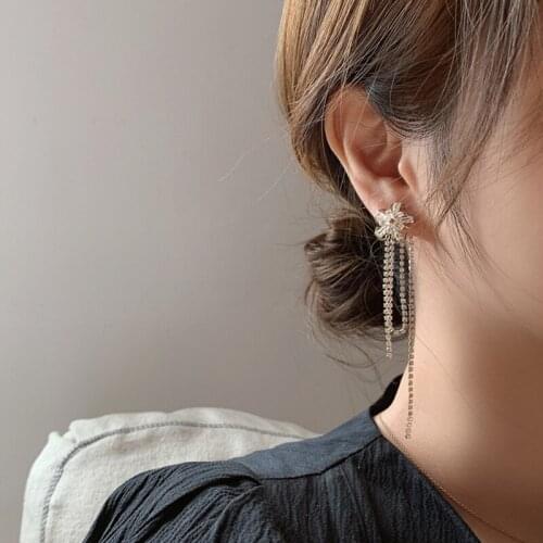 2020 New Womens Earrings Delicate Elegant Rhinestone Flower Tassels Earrings for Women Bijoux Korean boucle Jewelry Wholesale