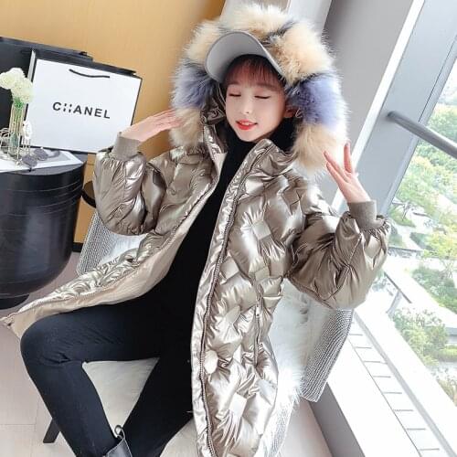 2021 Winter Shiny Jacket For Girls Hooded Warm Down Cotton Coats Kid Parka Girl Long Outerwear Clothes TZ761