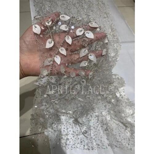 5 yards HS02# April bridal LACE Collection 2021 3D Flower Sequin Good Quality tulle embroidery lace For sewing wedding dress