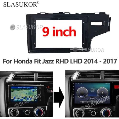 9 INCH Audio Fitting For Honda Fit Jazz 2014 2015 2016 2017 2018 RHD LHD GPS stereo panel mounting Radio2 Din DVD frame PC ABS