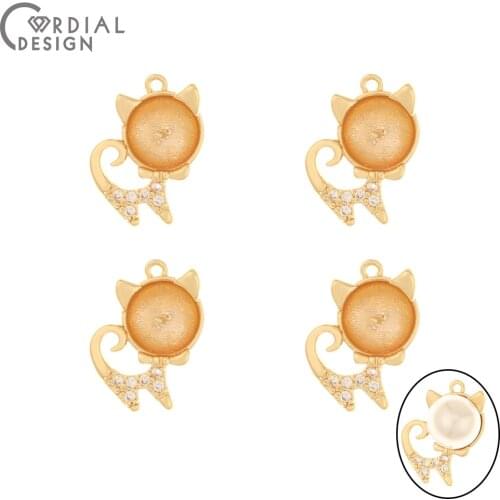 Cordial Design 30Pcs 13*16MM Jewelry Accessories/Cat Shape/Blank Tray/Genuine Gold Plating/CZ Charms/Jewelry Findings Components