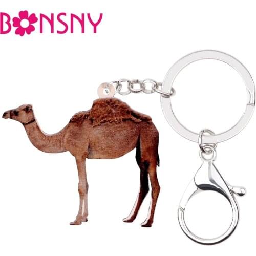 Bonsny Acrylic Camel Llama Key Chains Keychains Rings Holder Wild Desert Animal Jewelry For Women Girls Bag Car Charms Wholesale