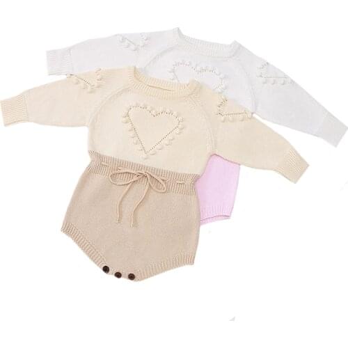 Kids Baby Girl Bodysuits Baby Knitted Clothes Handmade Love Shape Knitting Infant Autumn Knitted Coveralls Children Clothing