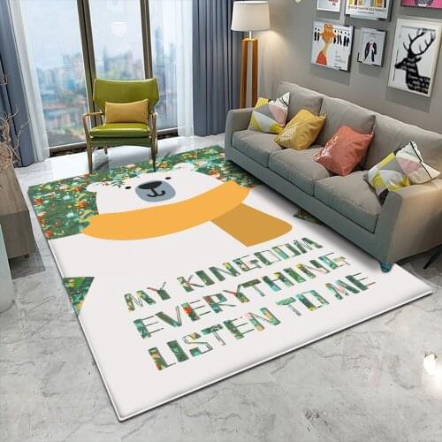 Non-Slip Cute Big White Bear Pattern Children Flannel Carpet Baby Hand Print Carpet Baby Play Mat Fashion Children Carpet