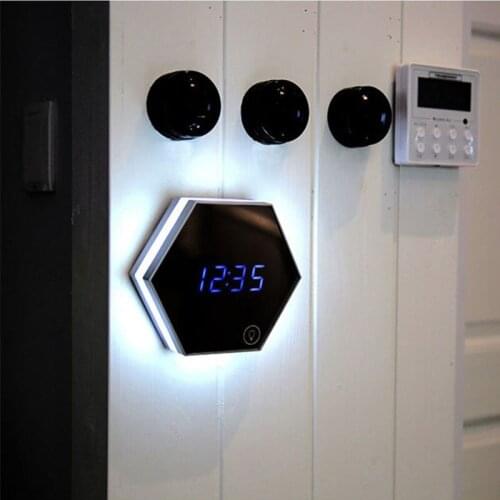 Geometric Led Wall Clock Modern Design Makeup Mirror Digital Temperature Display Electric Alarm Clocks Light-emitting Home Watch