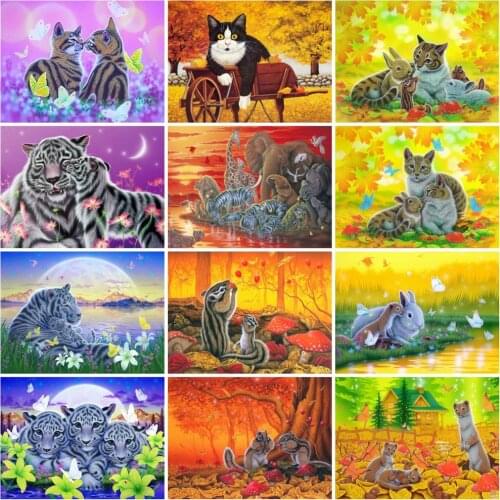 Huacan Diy Diamond Painting Tiger Mosaic Cartoon Animal Home Decor Embroidery Cross Stitch Cat Wall Stickers