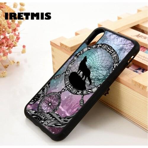 Iretmis 5 5S SE 6 6S case cover for iPhone 7 8 plus X Xs 11 Pro Max XR Dream catcher wolf howling at the moon indian feather