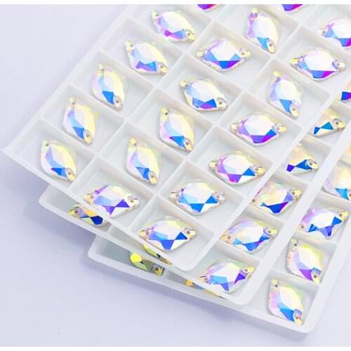 K9 Crystal & Crystal AB Lemon Shaped Sew On Crystal Glass Rhinestones Perfect Quality Rhinestones Applique For Clothing Crafts