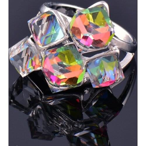 KIOOZOL Retro Dark Blue Color Silver Color Cubic Zirconia Ring for Women Wedding Engagement Jewelry Ring 489 KO2