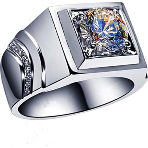 Stunning Genuine Male Jewelry 2CT Diamond Ring Men Sterling Silver 925 Ring Engagement Husband Ring White Gold Plated