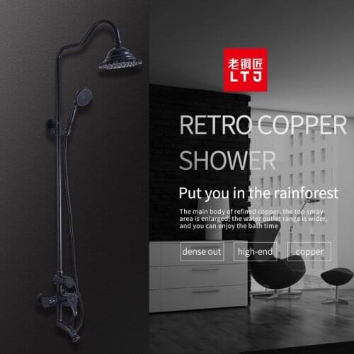 LTJ Antique Brass Rain Shower System Bath Mixer Shower Faucet Rainfall Shower Set For Bathroom Thermostatic Shower LT10135AORB-1