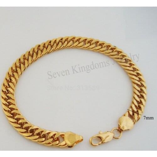 20G 8.5" 7MM YELLOW GOLD GP OVERLAY FILLED WITH BRASS CUBAN LINK BRACELET/GREAT GIFT
