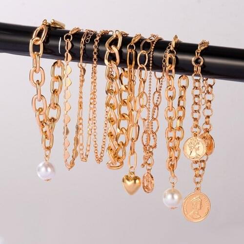 Fashion Bohemian Golden Multilayer Womens Bracelets Sets For Women Punk Portrait Coin Bracelet On Hand 2021 Jewelry Accessories