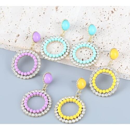 Fashion Multi-layer Round Metal Rhinestone Resin Earrings Womens Creative Popular Dangle Earrings Party Accessories