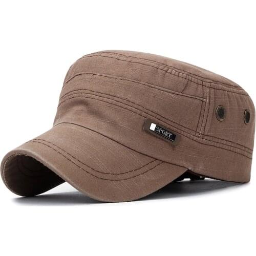 01Upscale Mens outdoor cotton flat top hat bamboo cloth faded hat New spring and autumn washed old military cap