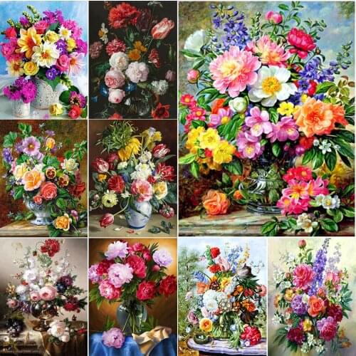 5D DIY Diamond Painting Flowers Vase Set Cross Stitch Kits Full Drill Embroidery Mosaic Art Picture of Rhinestones Decor Gift