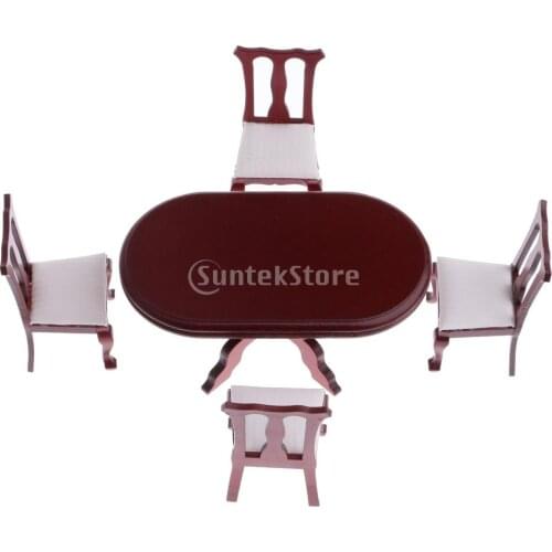 Dollhouse Miniature Dining Table Chair Set 1:12 Wooden Furniture 5Pcs Model Toy for Dollhouse Decorations and Accessories