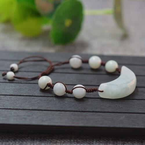 Natural Jadeite A Grade Original Bracelet Handcrafted Moon Shape Bracelet 10mm Round Beads Bangles Women Jade Stone Jewelry