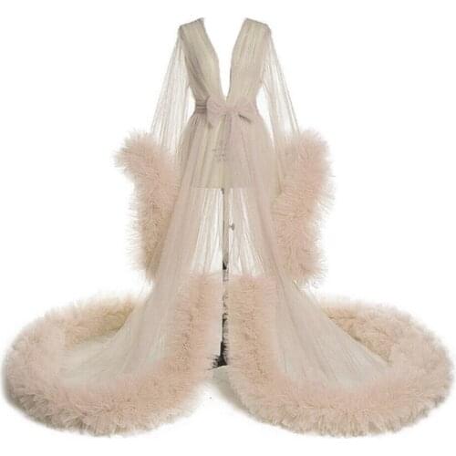 2021 New Women Bathrobe Sheer Nightgown Lace Tulle Robe Prom Bridesmaid Shawel Custom Made Long Sleeves Sexy Lady Sleepwear