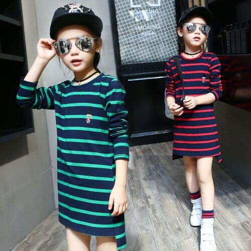 4 6 8 10 12 Years Girls Dresses Cotton Striped Long Sleeve T-shirts Girls Long Spring Autumn Children Tees Kids Bottoming Shirts