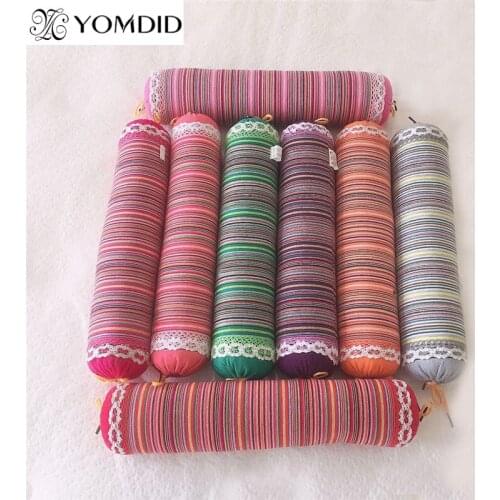 YOMDID Cervical Care Pillow Coarse Cotton Buckwheat Hull Physiotherapy Traction Neck Pillow Candy Color Stripe Washable jacket