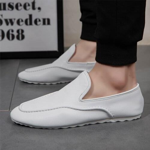Casual Men Driving Shoes Leather Flat Shoes White Shoes Business Mens Dress Breathable Loafers Shoes Men Peas shoes38-44