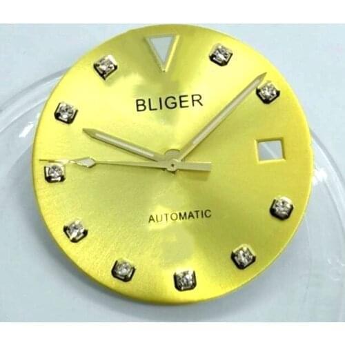 BLIGER 29.2mm advanced watch accessories new gold dial mens watch night plate, suitable for Eta 2824/2836 Miyota 8215/8205/821a