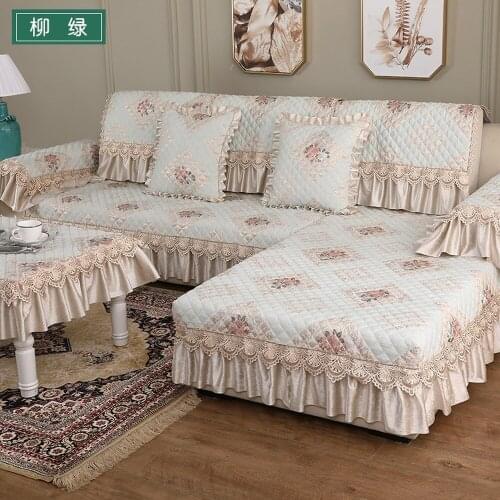 Luxury Beige Jacquard Chenille Sofa Cover Anti-slip Lace Sofa Towel Slipcover Cushion Backrest Pillow Case Combination Kit