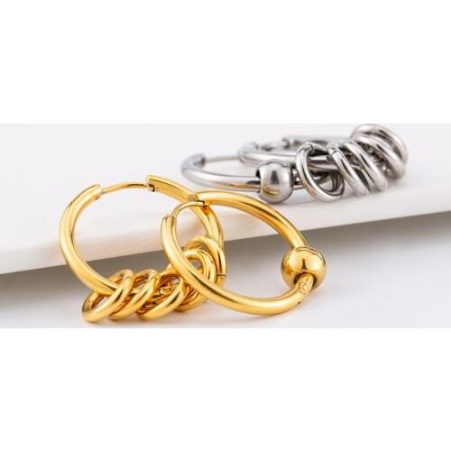 Punk Hoop Earrings Fashion Stainless Steel Gold Color Hip-Hop Asymmetric Round Ear Stub Jewelry For Women Men Couple Gift
