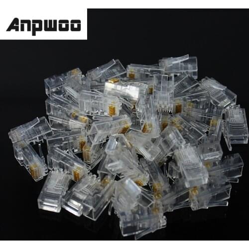 ANPWOO 20/50/100PCS Cat6 Cat6e Ethernet Cables Module Plug Network Connector Crystal Heads Gold Plated Network Cable
