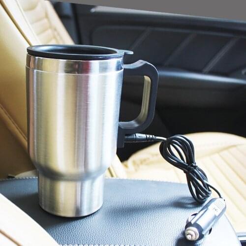 Stainless Steel Vehicle Heating Cup 12V 500ml Steel Thermos Heating Cup Car Auto Adapter Heated Kettle Travel