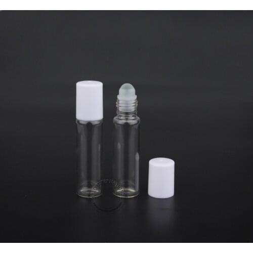 50pcs/Lot Promotion Glass 10ml Perfume Bottle White Lid 1/3OZ Essential Oil Container Women Cosmetic Pot Refillable Roll On Jar