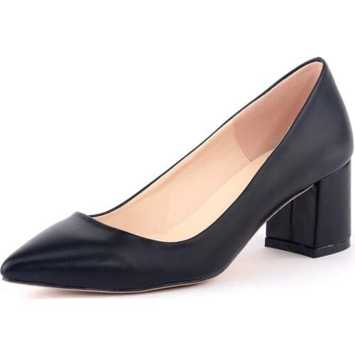 Designer Women Pumps Classic Office & Career Pointed Toe PU 6-8CM Thick High heels Slip On mujer bombas shoes size 35-42 black