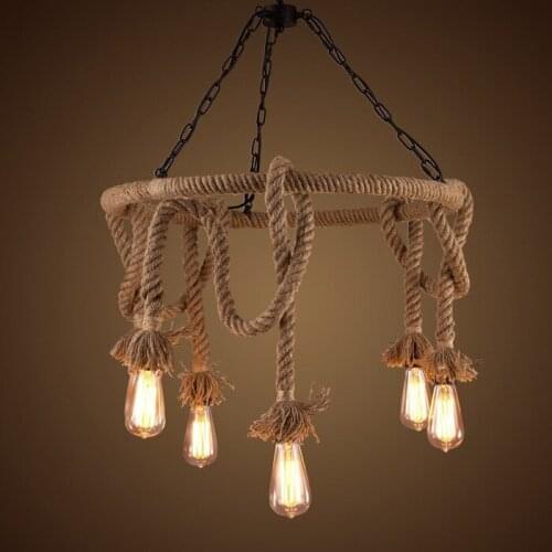 Vintage Rope Pendant Lights Lamp Loft Creative Personality Industrial Lamp Edison Bulb American Style For Living Room decoration