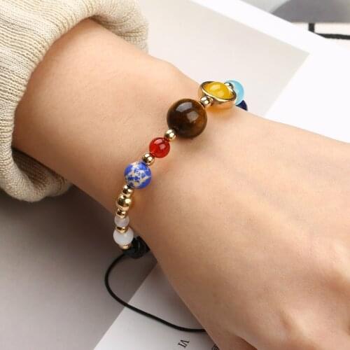 Universe Planets Beads Bracelet Bangle Unisex Fashion Natural Solar System Energy Bracelet Earth Moon Braided Bracelet Jewelry