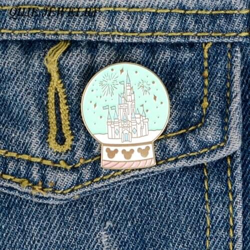QIHE JEWELRY Gothic Castle Brooches Celebrated fireworks Enamel Pin Blue Background Badge For Clothes Jeans Gift for Friends