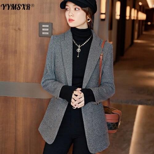 Large Size Womens High-quality Office Suit 2021 New Winter Temperament Plaid Mid-length Ladies Jacket All-match Blouse