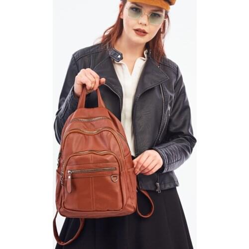 Taba Eight-Compartment Womens Backpack PU Leather Business Bag Laptop Shopping Travel Bag Mochila Taba de ocho compartimentos