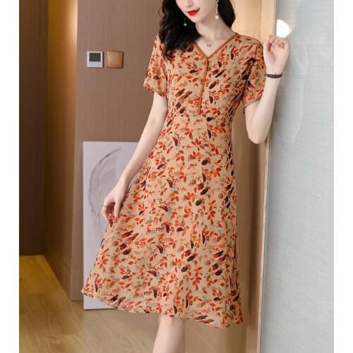 2021 Summer New Style Chiffon Fashion Popular Comfortable Party Travel Plus Size Short Sleeve V-neck Dress Dresses for Women