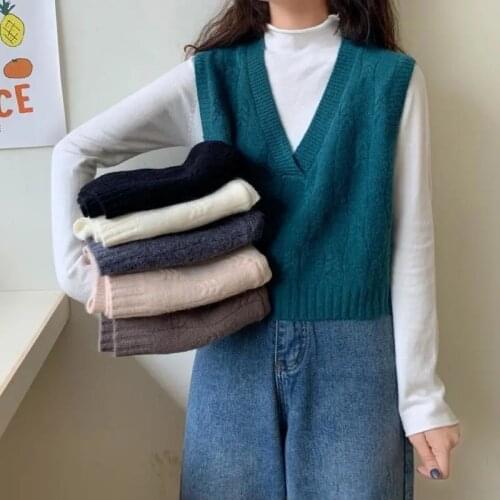 Vest Sweater Women Outwear Autumn Winter New Korean Sleeveless Tank Short Knitted V-neck Sleeveless Pullover Top Streetwear