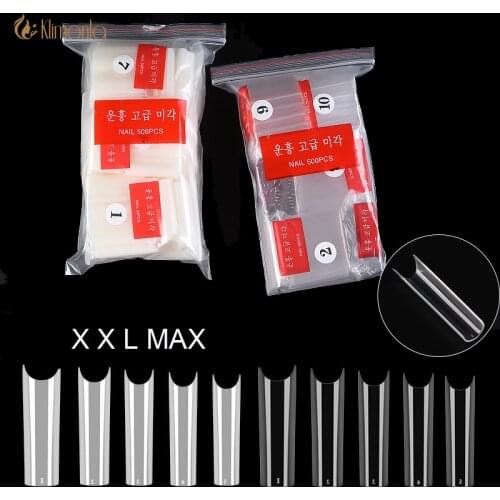 2 Bag Pre-designed Curved Extend False Nail 500Pcs/Bag Natural/Clear Acrylic French Nail Art UV Gel Beauty Salon Tool Fake Nails
