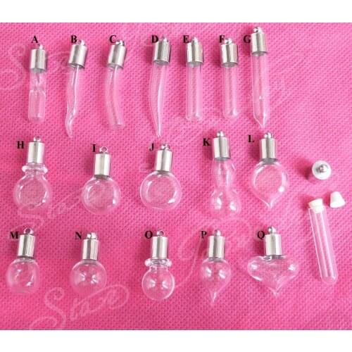 20set cute 6mm opening rice vial clear wishing glass bottle & white k cap & rubber for diy necklace charms--style option