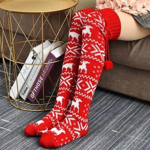 2021 Christmas Women Warm Thigh High Sockings For Ladies Girls Fashion Cotton Middle Tube Socks Sexy Knitted Long Knee Socks