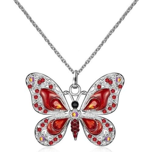 2021 Pink Butterfly Necklace Chain Jewelry Luxury Female Crystal Neck Pendants Women Rhinestones Jewellery Wholesale
