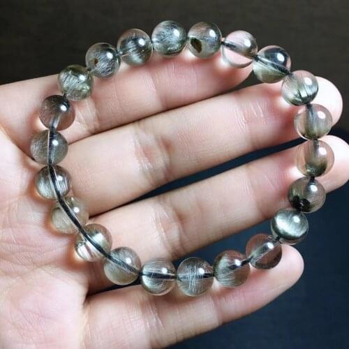 8.7mm Natural Brookite Platinum Silver Rutilated Quartz Bracelet Woman Men Clear Round Beads Gift Wealthy Crystal Stretch AAAAA