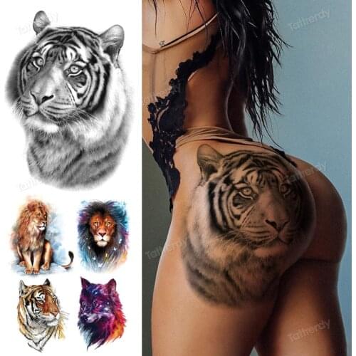 Big temporary tattoos thigh leg arm shoulder sleeve tattoo sticker lion king tiger head wolf fox tattoos anime sexy body art